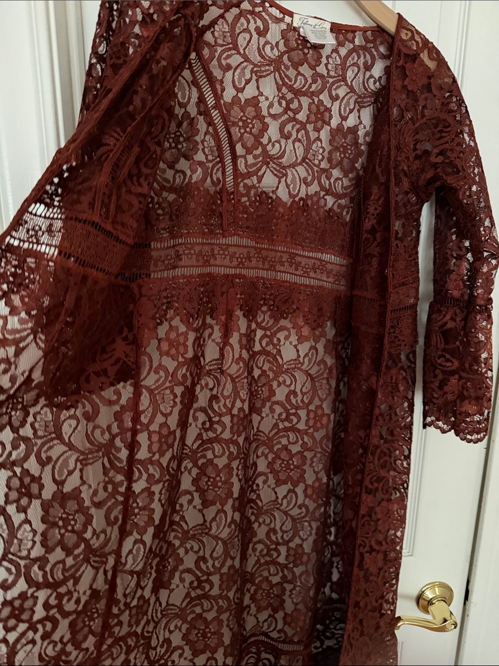 Rust-Tone Lace Longline Cardigan - Picture 3 of 3